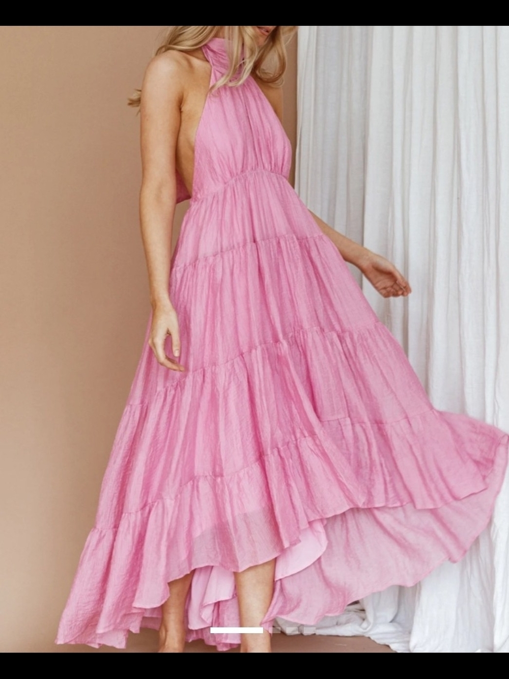 Mika & Gala Pink Halter Tiered Maxi Dress